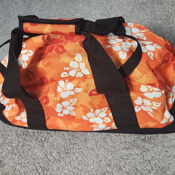 LL Bean XL Rolling Duffle Bag Orange Hibiscus Floral No Shoulder Strap - Picture 2 of 10